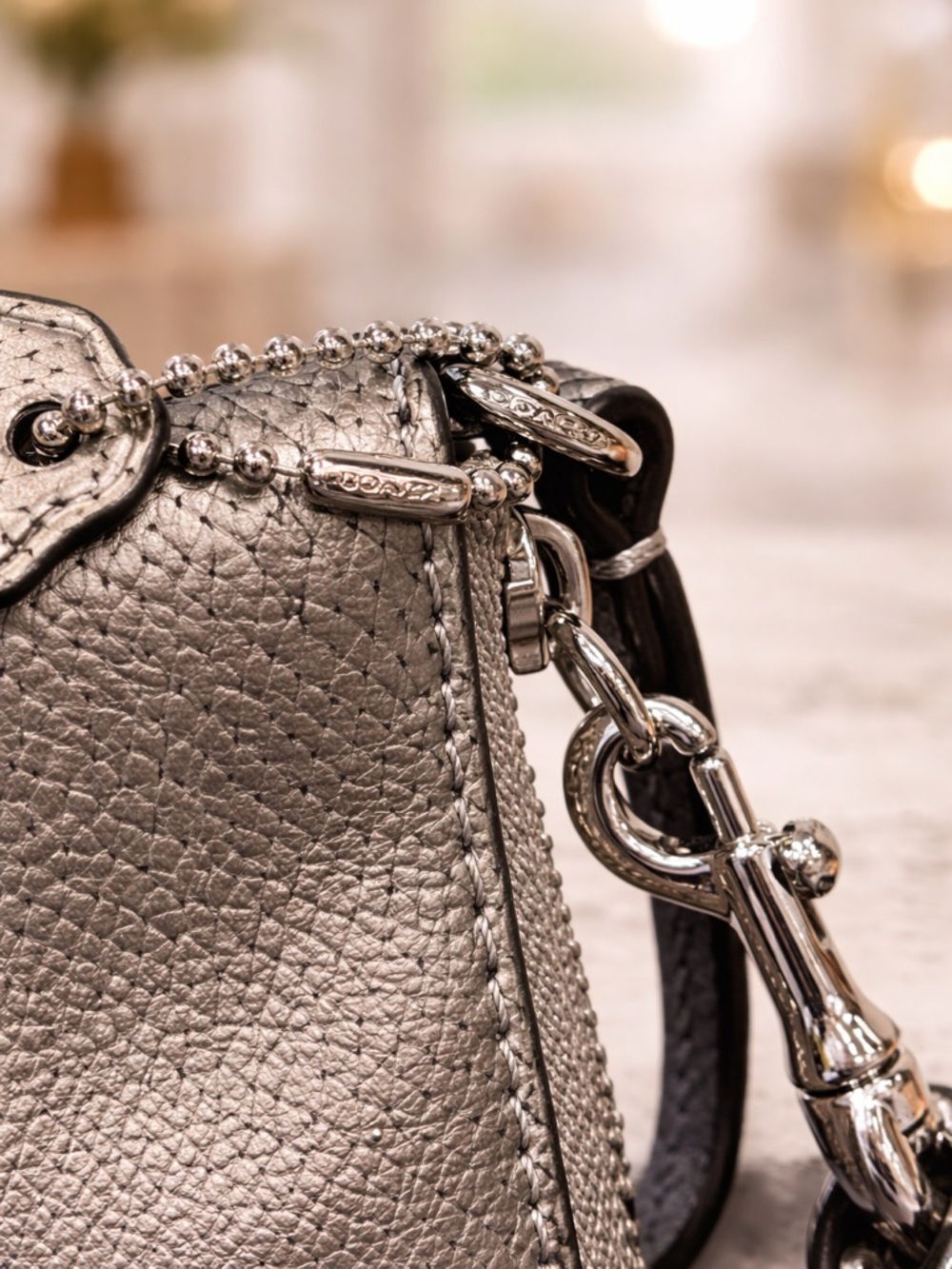 EUC Coach Metallic Gunmetal Silver Leather Wristlet Clutch - Picture 5 of 8